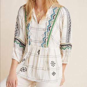 Anthropologie Brielle Embroidered Peasant Top Size M